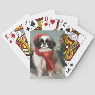 Japanese Chin Dog in Snow Christmas  Playing Cards