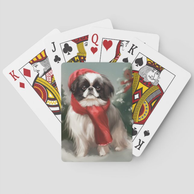 Japanese Chin Dog in Snow Christmas  Playing Cards (Back)