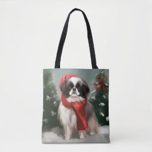 Japanese Chin Dog in Snow Christmas  Tote Bag