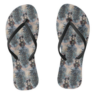 Japanese Chin Dog Riding Motorcycle Christmas Jandals