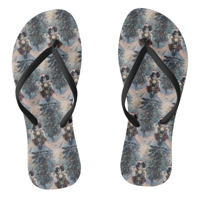 Japanese Chin Dog Riding Motorcycle Christmas Jandals (Footbed)