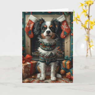Japanese Chin Dog With Christmas Gifts Fireplace Card