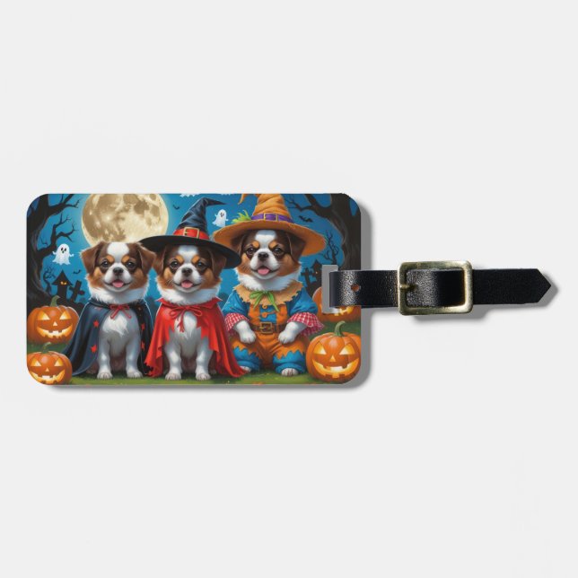 Japanese Chin Dogs Pumpkin Halloween Funny Luggage Tag (Front Horizontal)