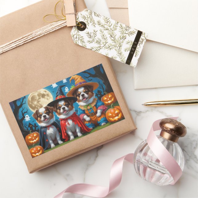 Japanese Chin Dogs Pumpkin Halloween Funny Rectangular Sticker (Gifting)