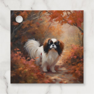 Japanese Chin in Autumn Leaves Fall Inspire Favour Tags