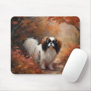 Japanese Chin in Autumn Leaves Fall Inspire Mouse Pad