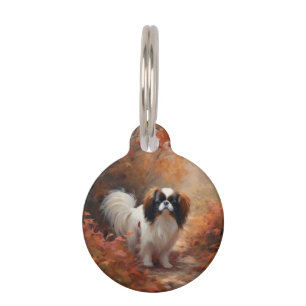 Japanese Chin in Autumn Leaves Fall Inspire Pet Tag