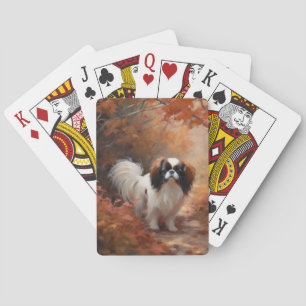 Japanese Chin in Autumn Leaves Fall Inspire Playing Cards