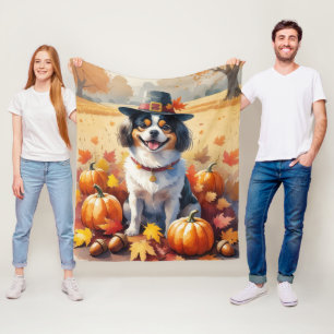Japanese Chin In Autumn Leaves Thanksgiving Art Fleece Blanket