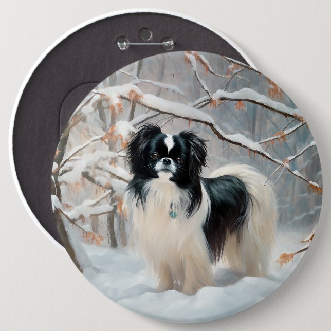 Japanese Chin Let It Snow Christmas 6 Cm Round Badge (Front & Back)
