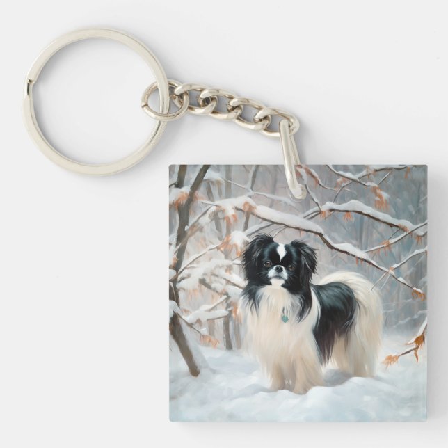 Japanese Chin Let It Snow Christmas Key Ring (Front)