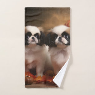 Japanese Chin Puppy Autumn Delight Pumpkin  Bath Towel Set