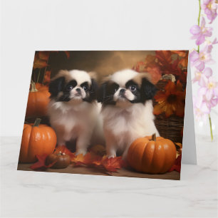 Japanese Chin Puppy Autumn Delight Pumpkin  Card