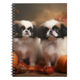 Japanese Chin Puppy Autumn Delight Pumpkin Notebook