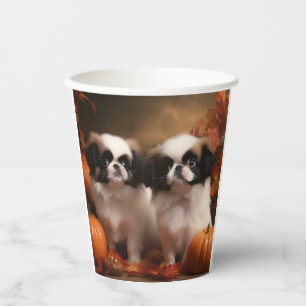 Japanese Chin Puppy Autumn Delight Pumpkin  Paper Cups