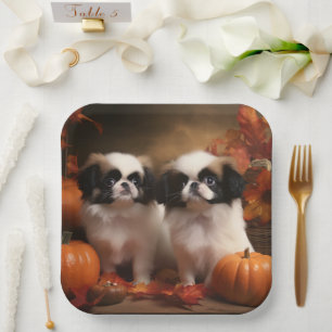 Japanese Chin Puppy Autumn Delight Pumpkin  Paper Plate