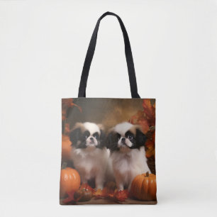 Japanese Chin Puppy Autumn Delight Pumpkin  Tote Bag