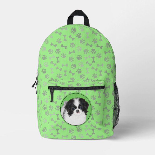 Japanese Chin Puppy Painting - Dog Art Printed Backpack (Front)
