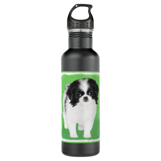 Japanese Chin Puppy Painting - Original Dog Art 710 Ml Water Bottle (Front)
