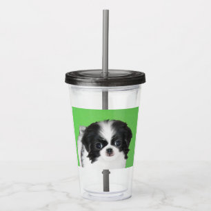 Japanese Chin Puppy Painting - Original Dog Art Acrylic Tumbler