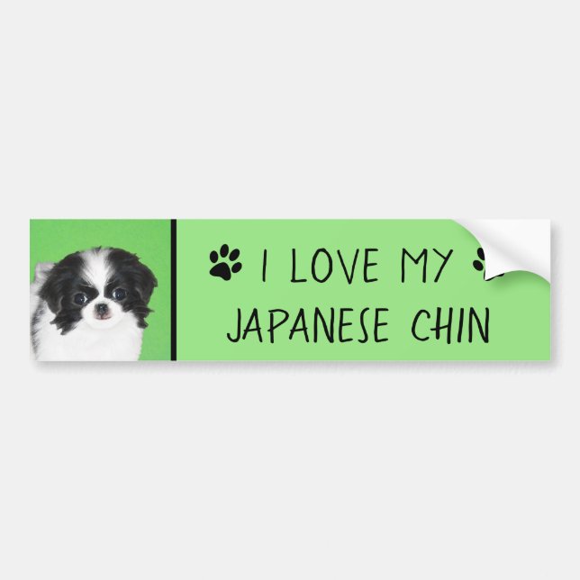 Japanese Chin Puppy Painting - Original Dog Art Bumper Sticker (Front)