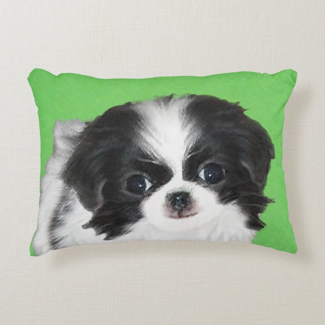 Japanese Chin Puppy Painting - Original Dog Art Decorative Cushion (Front)