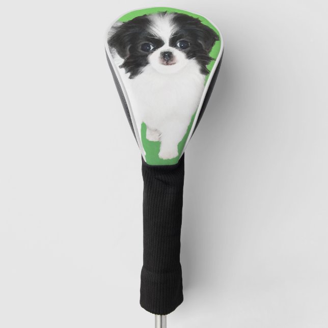Japanese Chin Puppy Painting - Original Dog Art Golf Head Cover (Front)