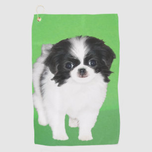 Japanese Chin Puppy Painting - Original Dog Art Golf Towel