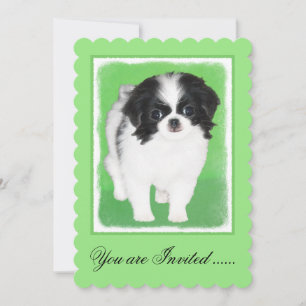 Japanese Chin Puppy Painting - Original Dog Art Invitation