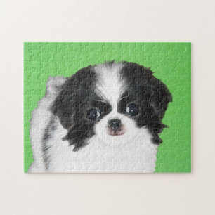 Japanese Chin Puppy Painting - Original Dog Art Jigsaw Puzzle