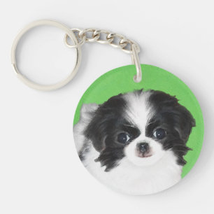 Japanese Chin Puppy Painting - Original Dog Art Key Ring