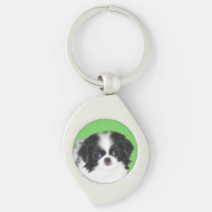 Japanese Chin Puppy Painting - Original Dog Art Key Ring