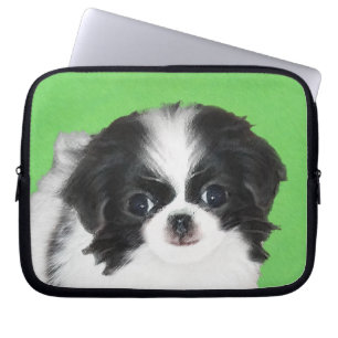 Japanese Chin Puppy Painting - Original Dog Art Laptop Sleeve