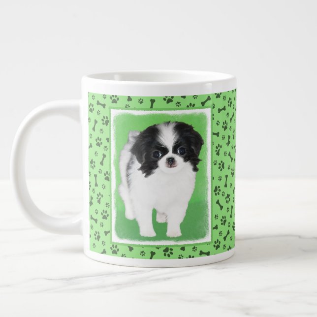 Japanese Chin Puppy Painting - Original Dog Art Large Coffee Mug (Left)