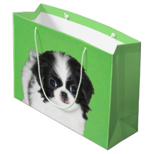 Japanese Chin Puppy Painting - Original Dog Art Large Gift Bag