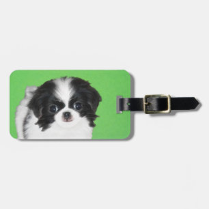 Japanese Chin Puppy Painting - Original Dog Art Luggage Tag