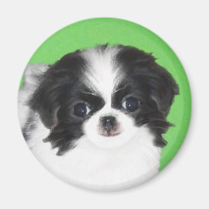 Japanese Chin Puppy Painting - Original Dog Art Magnet