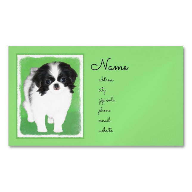 Japanese Chin Puppy Painting - Original Dog Art Magnetic Business Card (Front)