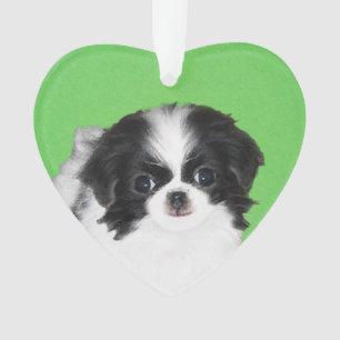 Japanese Chin Puppy Painting - Original Dog Art Ornament