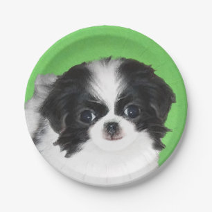 Japanese Chin Puppy Painting - Original Dog Art Paper Plate