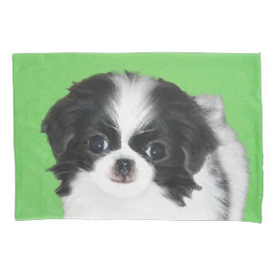 Japanese Chin Puppy Painting - Original Dog Art Pillowcase