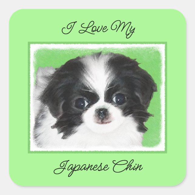 Japanese Chin Puppy Painting - Original Dog Art Square Sticker (Front)