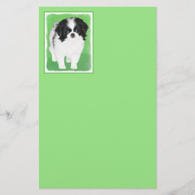 Japanese Chin Puppy Painting - Original Dog Art Stationery (Front)
