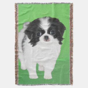 Japanese Chin Puppy Painting - Original Dog Art Throw Blanket