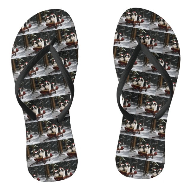 Japanese Chin Snowy Sleigh Christmas Decor Jandals (Footbed)