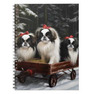 Japanese Chin Snowy Sleigh Christmas Decor Notebook