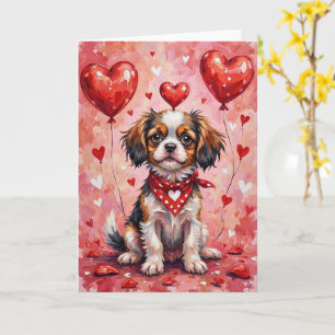 Japanese Chin Valentine Dog Sitting with Hearts Card