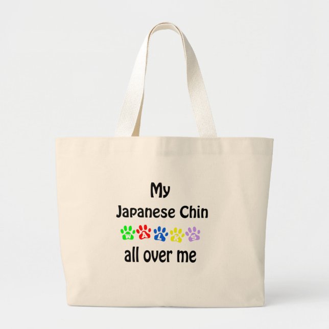 Japanese Chin Walks Design Large Tote Bag (Front)