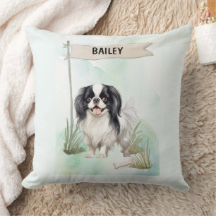 Japanese Chin Watercolor Personalized Dog Cushion