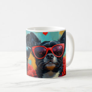 Japanese Chin with Heart Roses Valentine's Day Coffee Mug
